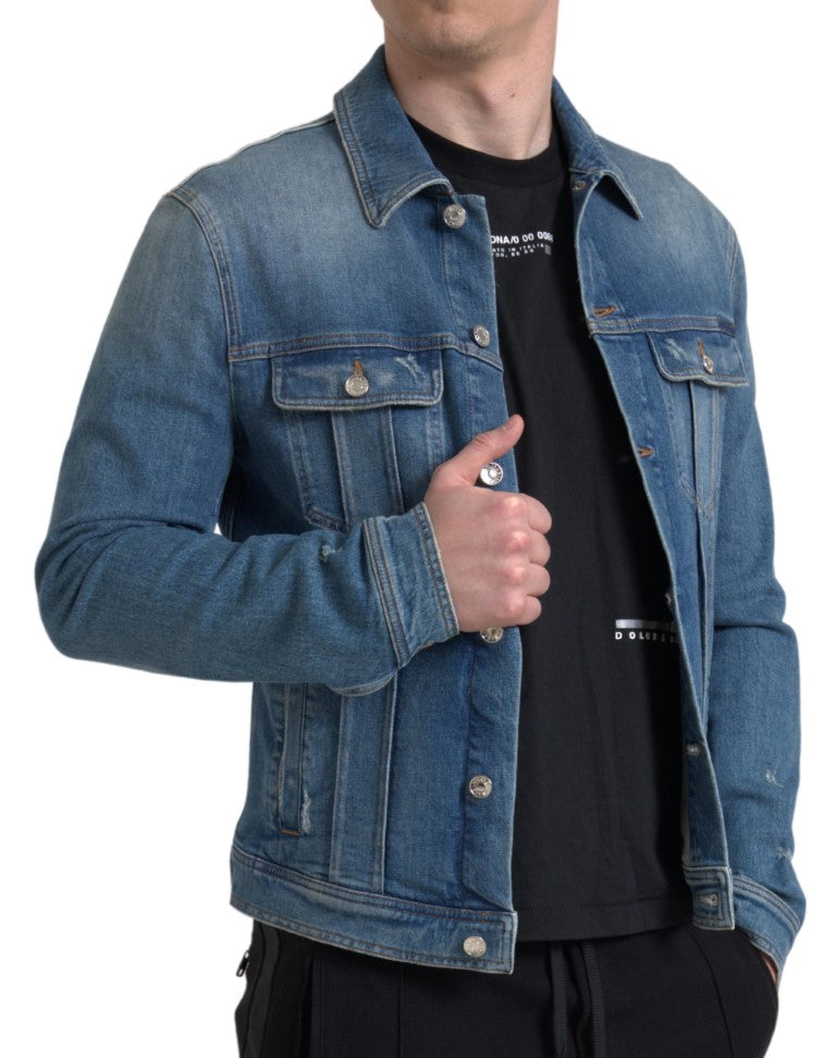 Dolce & Gabbana Blue Washed Cotton Stretch Denim Men Jacket Dolce & Gabbana