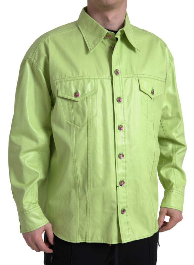 Dolce & Gabbana Green Cotton Collared Button Down Shirt Dolce & Gabbana