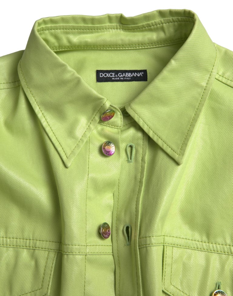 Dolce & Gabbana Green Cotton Collared Button Down Shirt Dolce & Gabbana
