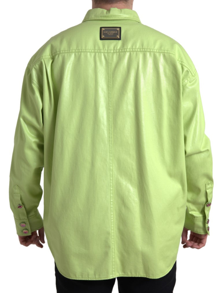 Dolce & Gabbana Green Cotton Collared Button Down Shirt Dolce & Gabbana