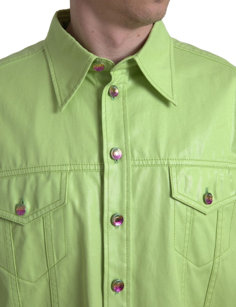 Dolce & Gabbana Green Cotton Collared Button Down Shirt Dolce & Gabbana