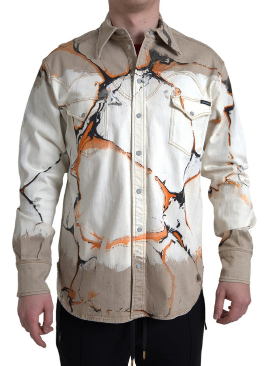 Dolce & Gabbana Multicolor Cotton Collared Denim Shirt Dolce & Gabbana
