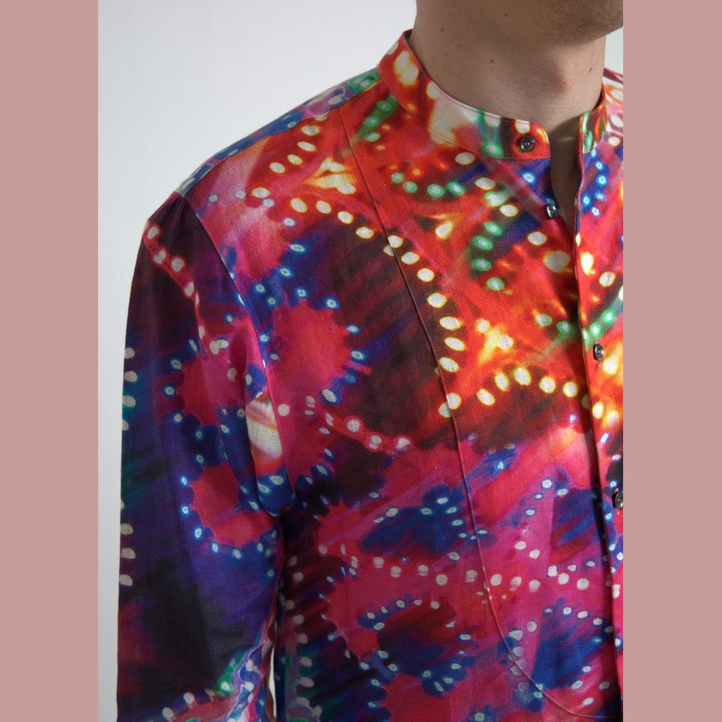 Dolce & Gabbana Multicolor Luminarie Print Linen Shirt