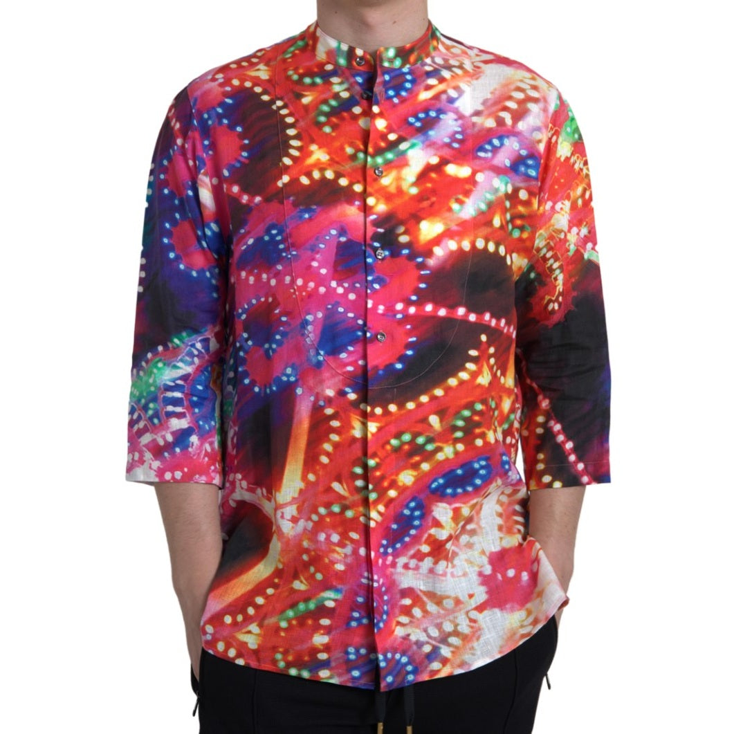 Dolce & Gabbana Multicolor Luminarie Print Linen Shirt