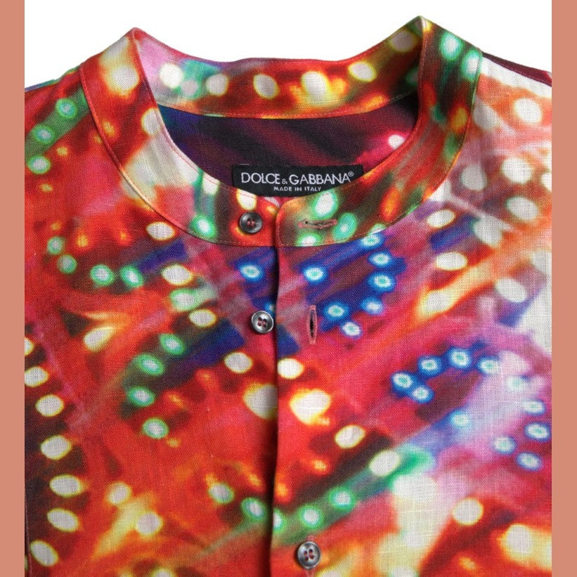 Dolce & Gabbana Multicolor Luminarie Print Linen Shirt