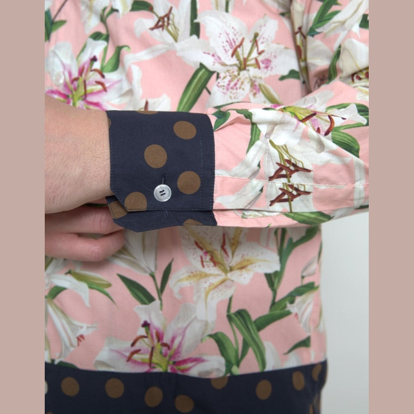 Dolce & Gabbana Cotton Polka Dot Lily Print Collared Shirt
