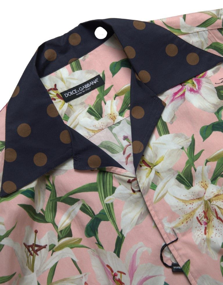 Dolce & Gabbana Cotton Polka Dot Lily Print Collared Shirt Dolce & Gabbana
