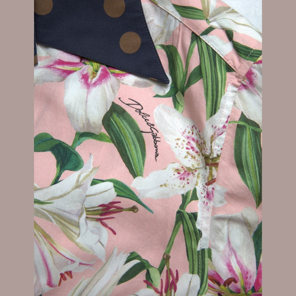 Dolce & Gabbana Cotton Polka Dot Lily Print Collared Shirt