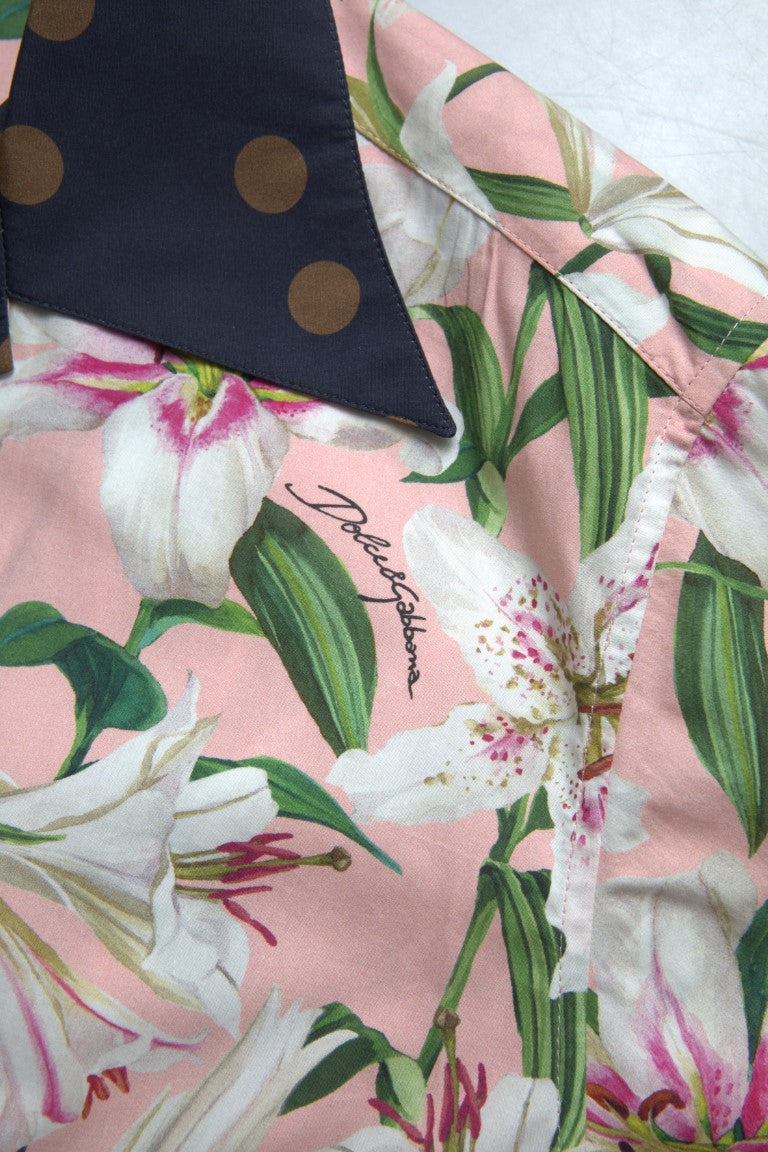 Dolce & Gabbana Cotton Polka Dot Lily Print Collared Shirt Dolce & Gabbana