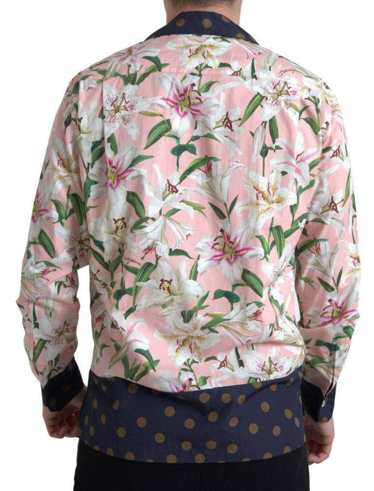 Dolce & Gabbana Cotton Polka Dot Lily Print Collared Shirt Dolce & Gabbana