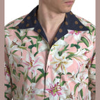 Dolce & Gabbana Cotton Polka Dot Lily Print Collared Shirt