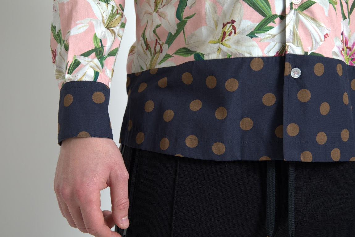 Dolce & Gabbana Cotton Polka Dot Lily Print Collared Shirt Dolce & Gabbana