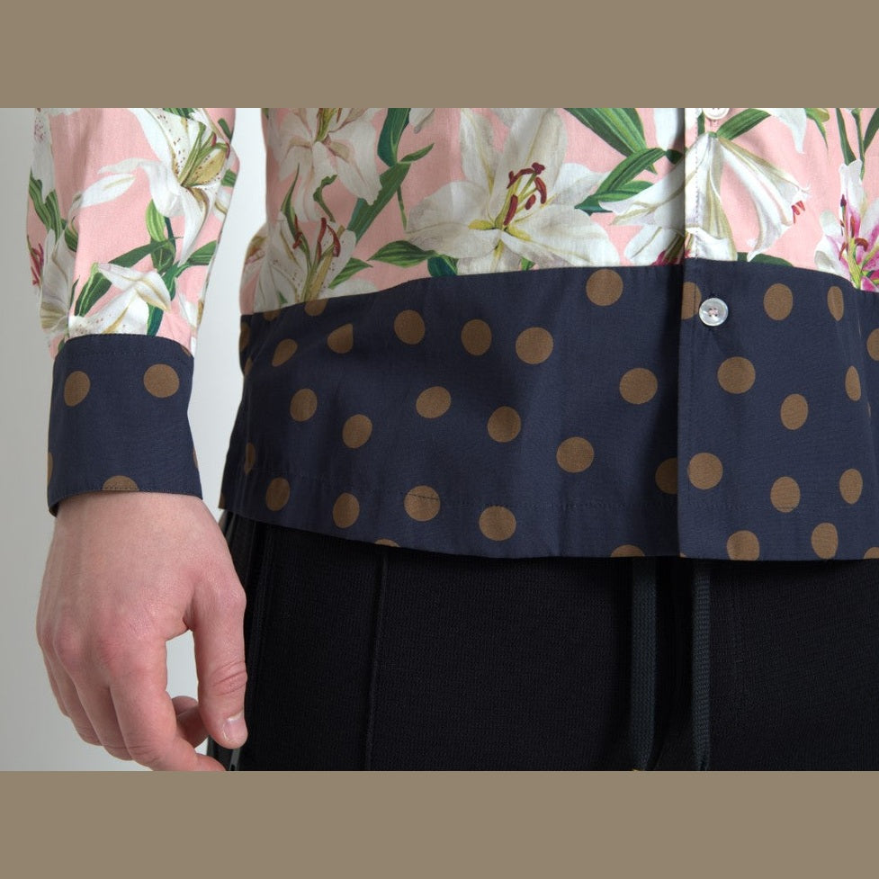 Dolce & Gabbana Cotton Polka Dot Lily Print Collared Shirt