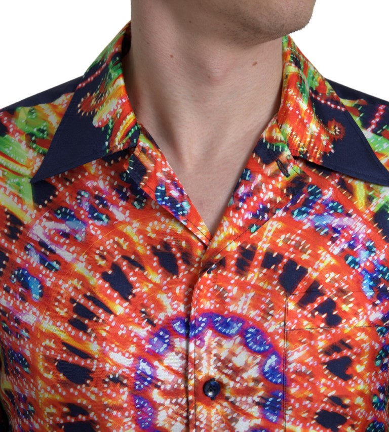 Dolce & Gabbana Multicolor Luminarie Print Men Shirt Silk Dolce & Gabbana