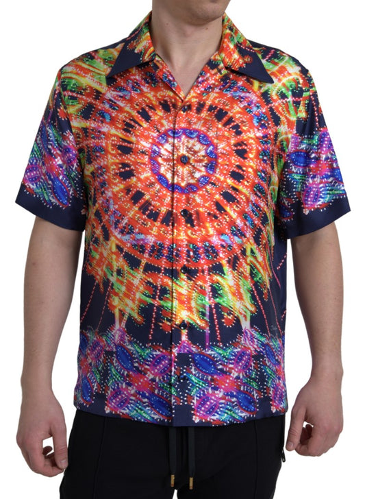 Dolce & Gabbana Multicolor Luminarie Print Men Shirt Silk Dolce & Gabbana