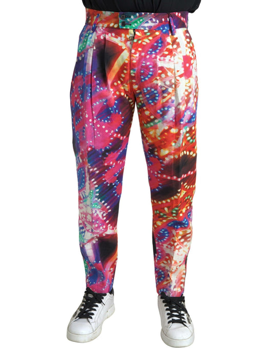 Dolce & Gabbana Multicolor Printed Linen Men Trouser Pants Dolce & Gabbana