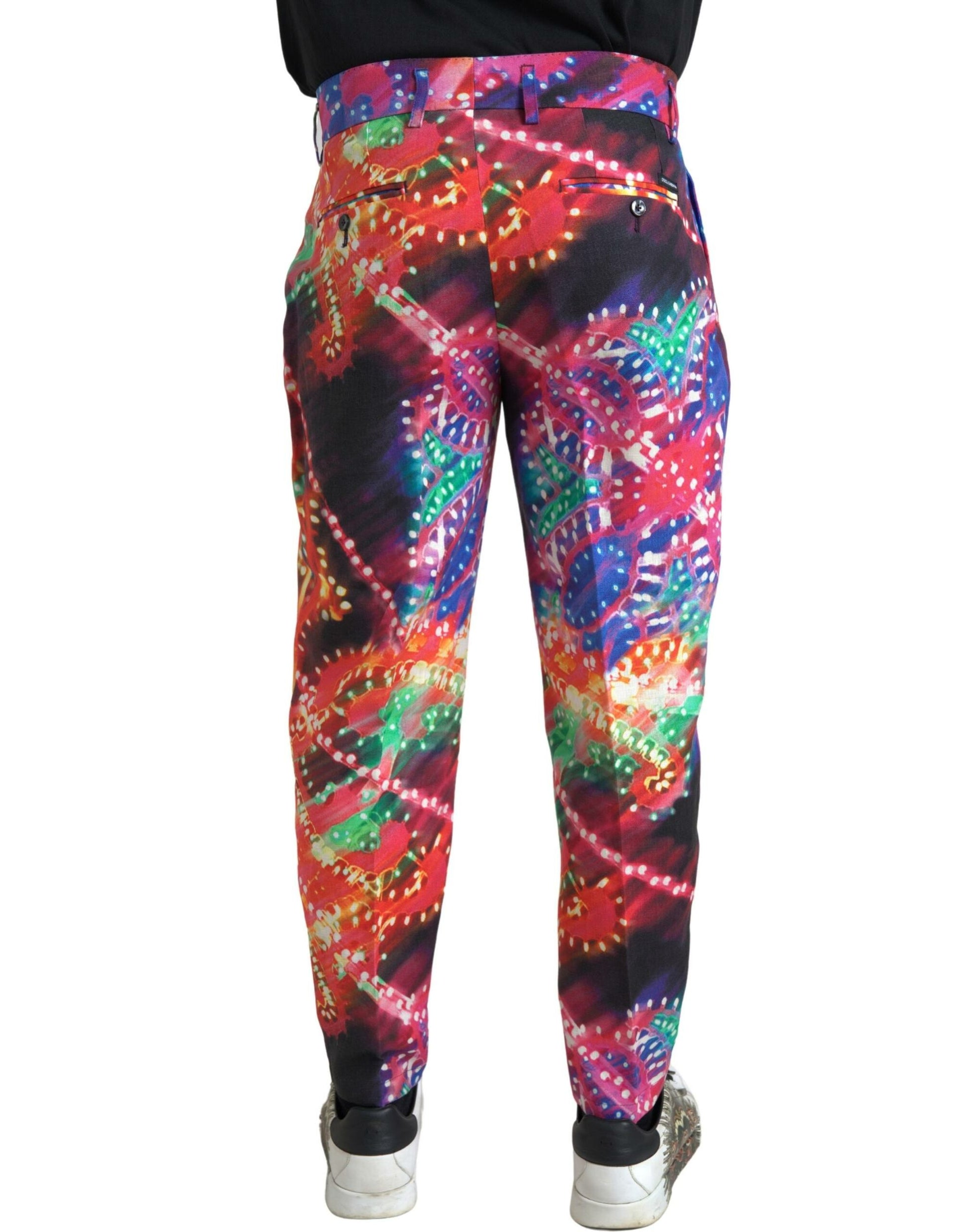 Dolce & Gabbana Multicolor Printed Linen Men Trouser Pants Dolce & Gabbana