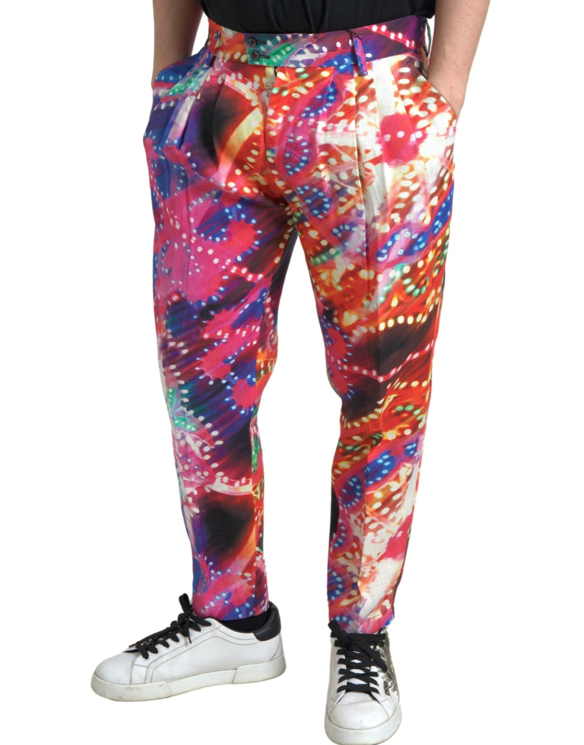 Dolce & Gabbana Multicolor Printed Linen Men Trouser Pants Dolce & Gabbana