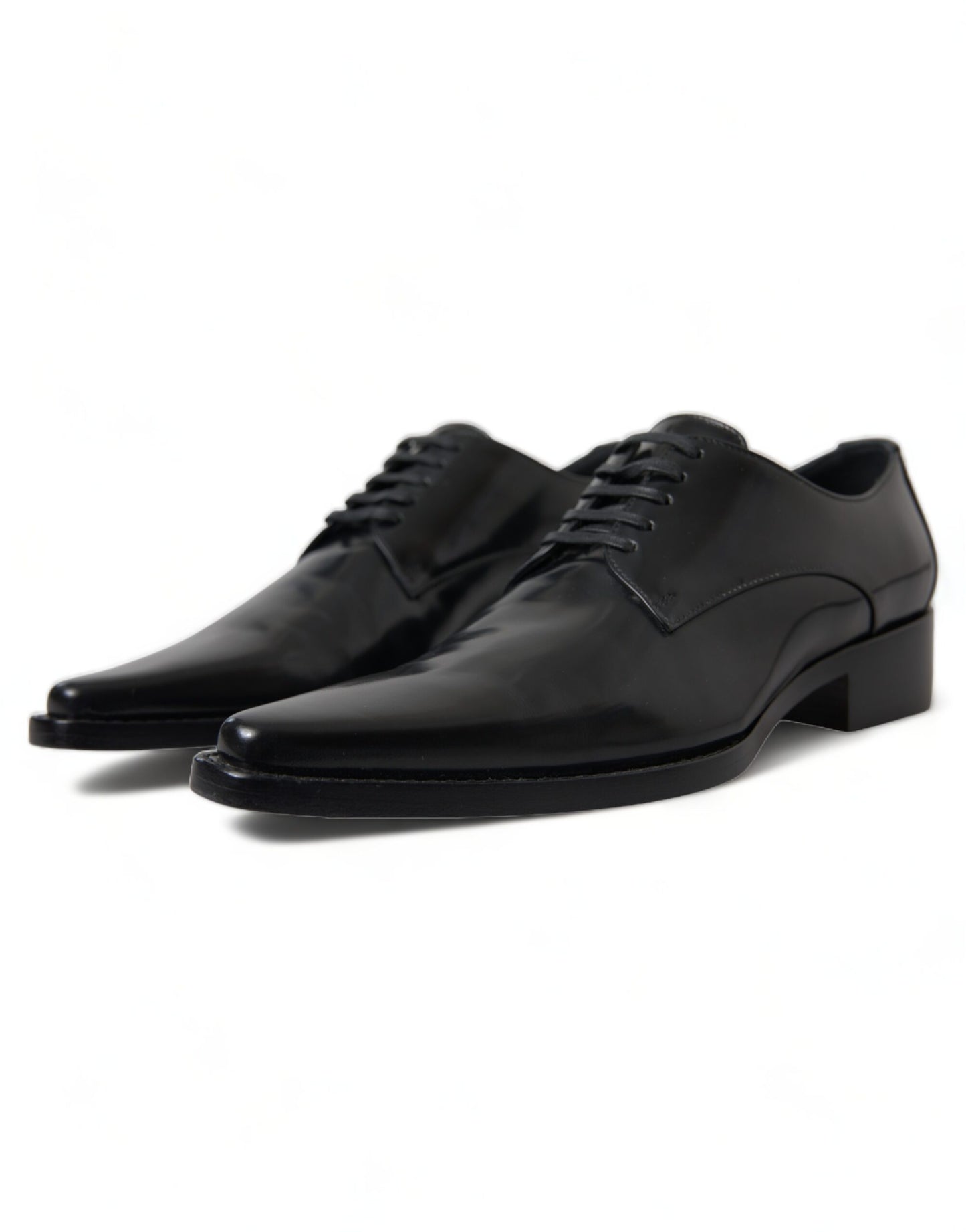 Dolce & Gabbana Black Leather Lace Up Formal Flats Shoes Dolce & Gabbana
