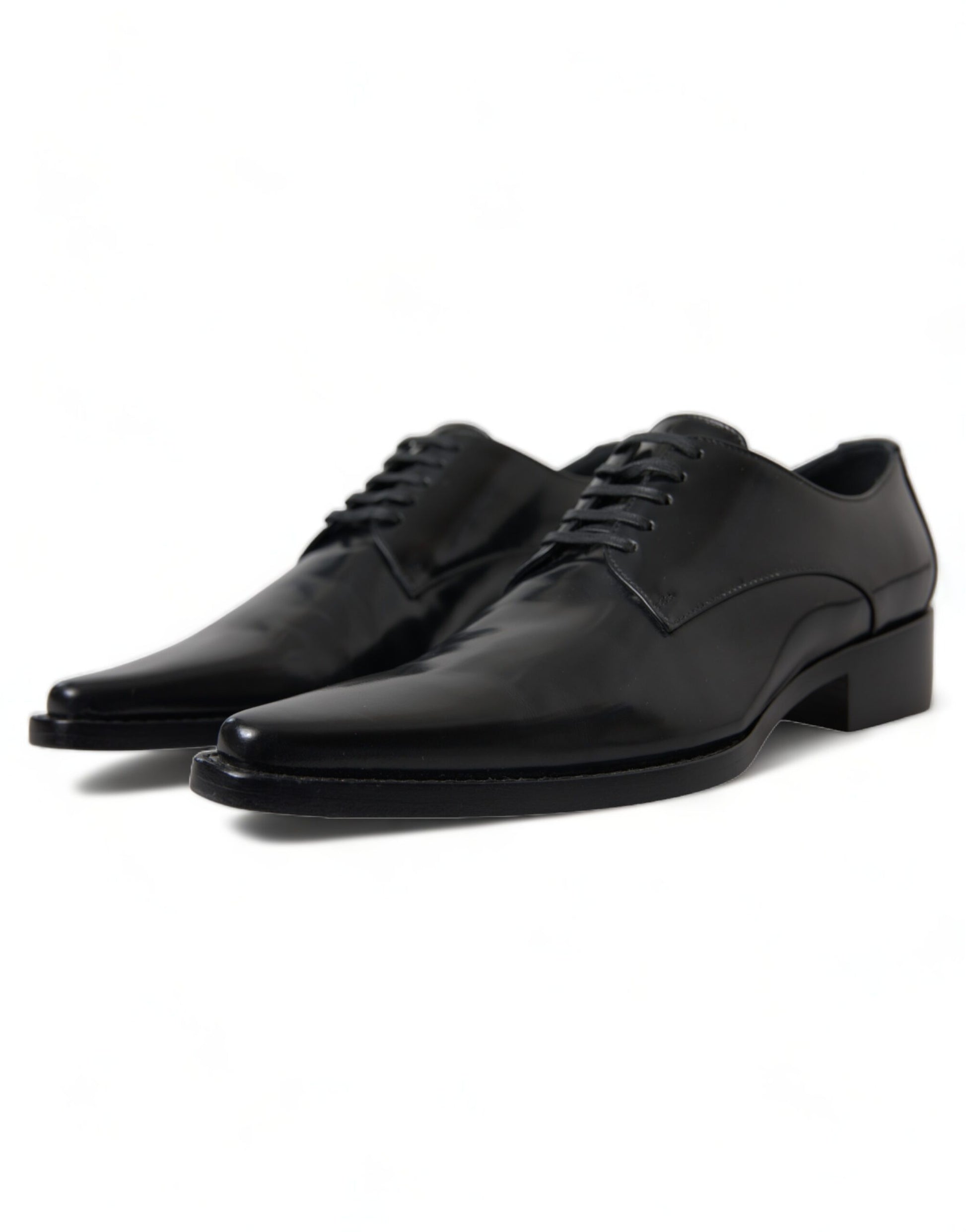 Dolce & Gabbana Black Leather Lace Up Formal Flats Shoes Dolce & Gabbana
