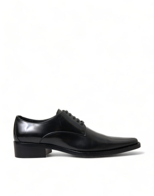 Dolce & Gabbana Black Leather Lace Up Formal Flats Shoes Dolce & Gabbana