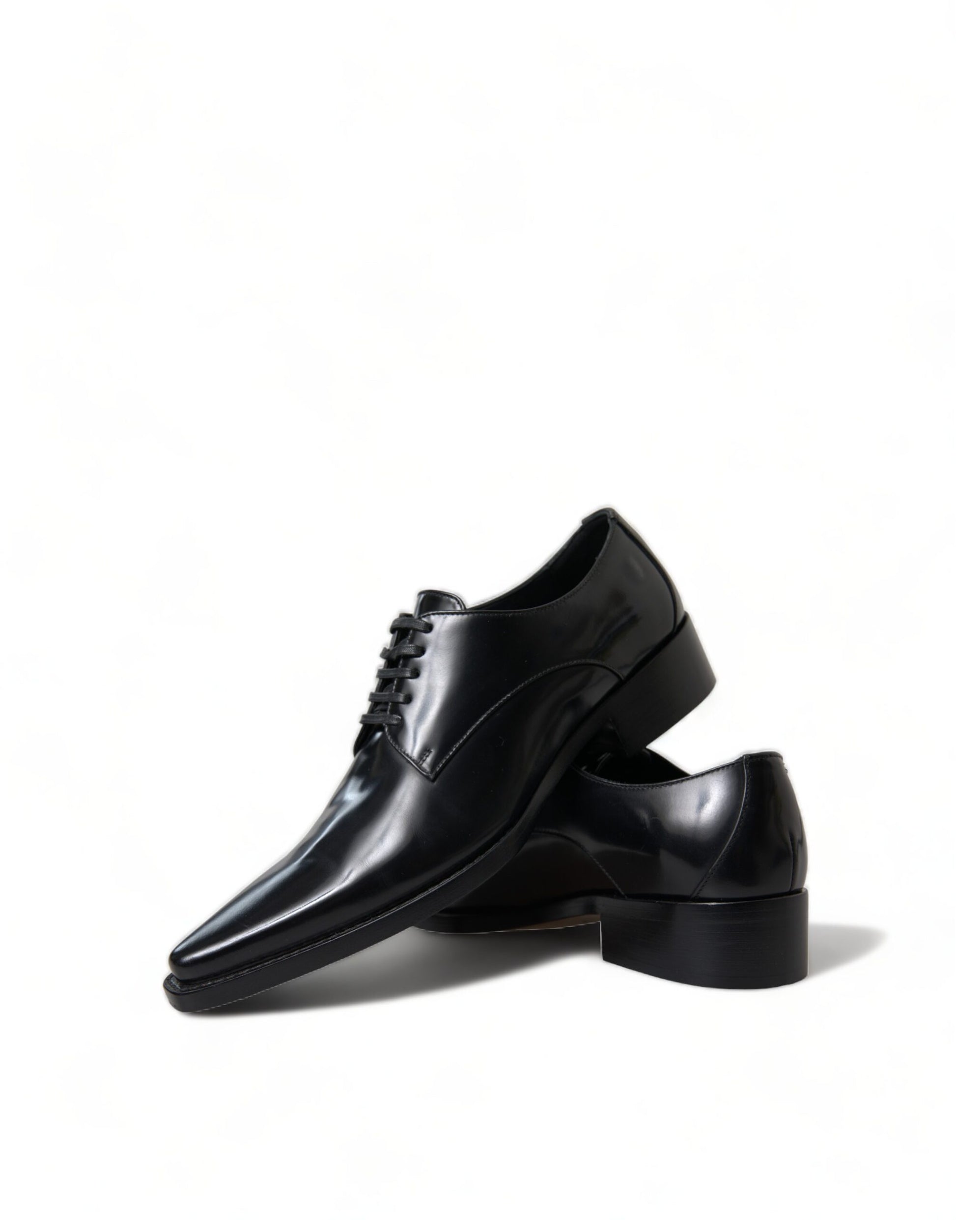 Dolce & Gabbana Black Leather Lace Up Formal Flats Shoes Dolce & Gabbana