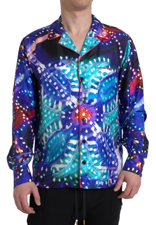 Dolce & Gabbana Multicolor Silk Psychedelic Print Men Pajama Shirt Dolce & Gabbana