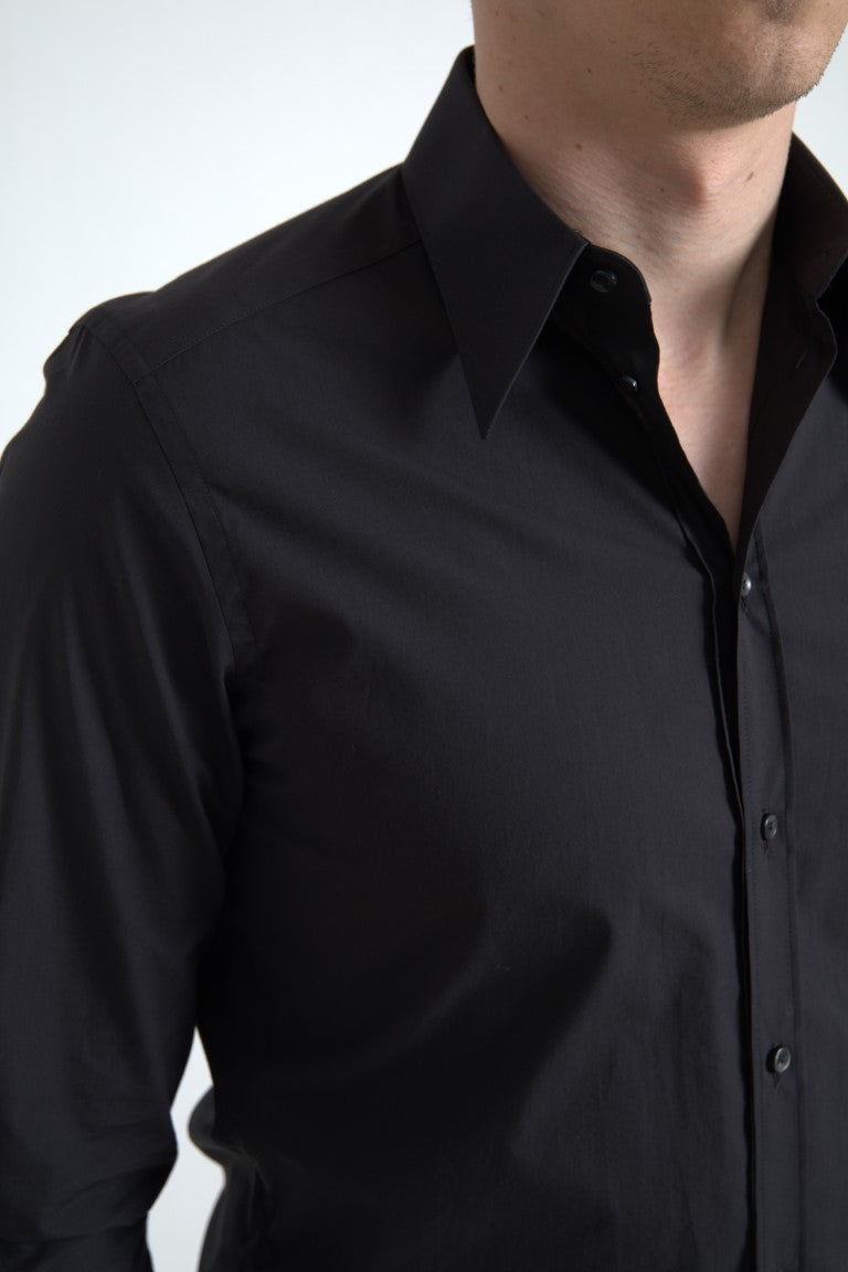 Dolce & Gabbana Black Cotton Men Long Sleeves MARTINI Shirt Dolce & Gabbana