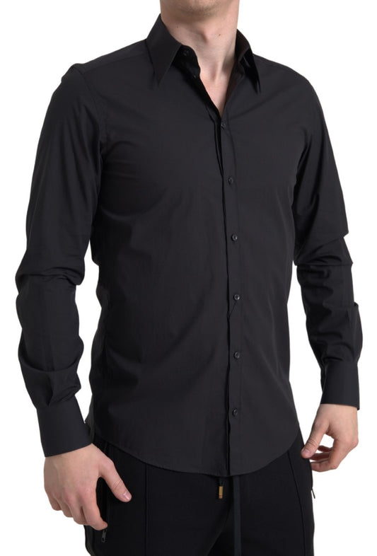 Dolce & Gabbana Black Cotton Men Long Sleeves MARTINI Shirt Dolce & Gabbana