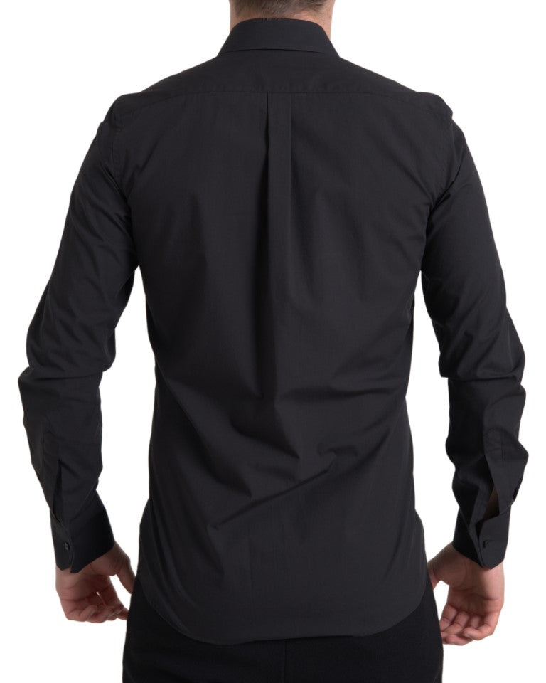 Dolce & Gabbana Black Cotton Men Long Sleeves MARTINI Shirt Dolce & Gabbana