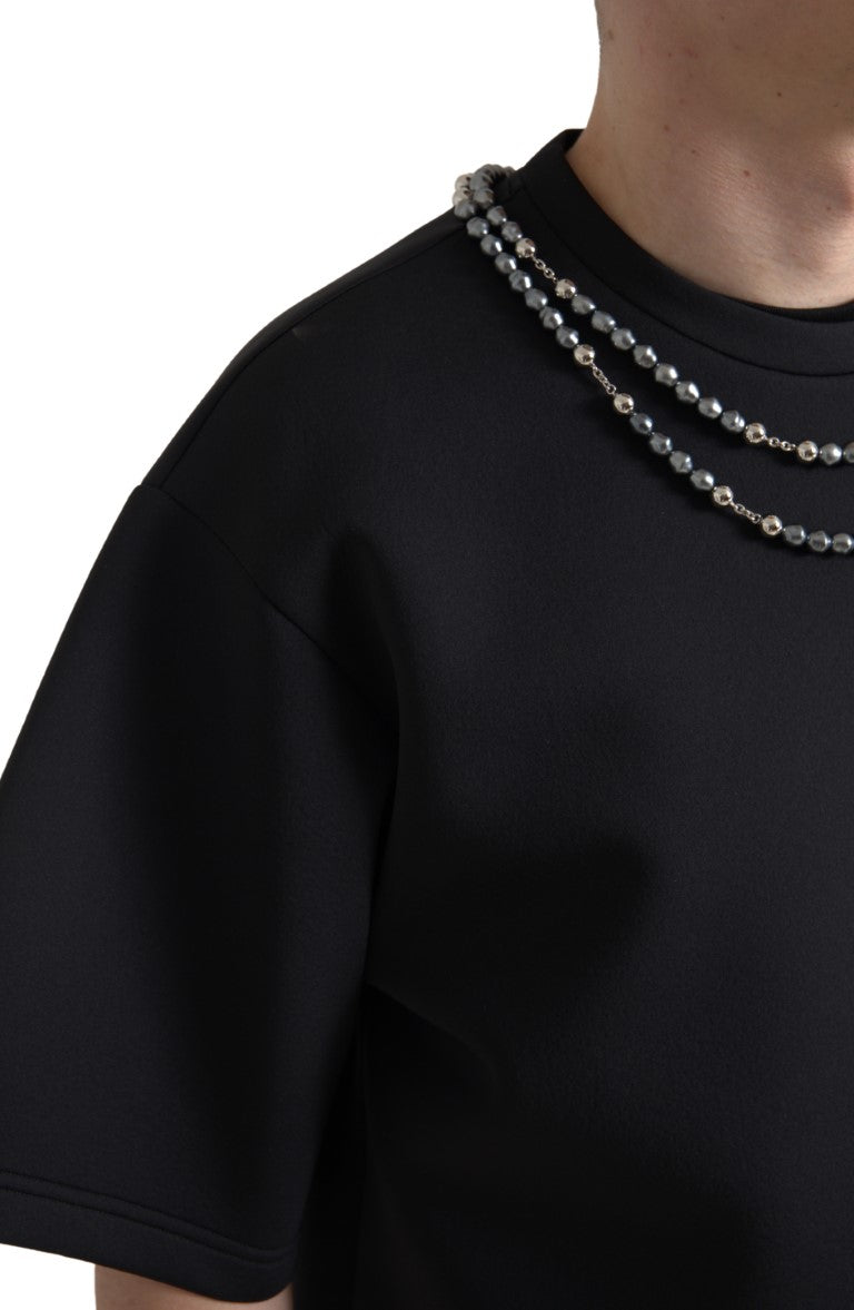 Dolce & Gabbana Black Necklace Embellished Polyester T-shirt Dolce & Gabbana