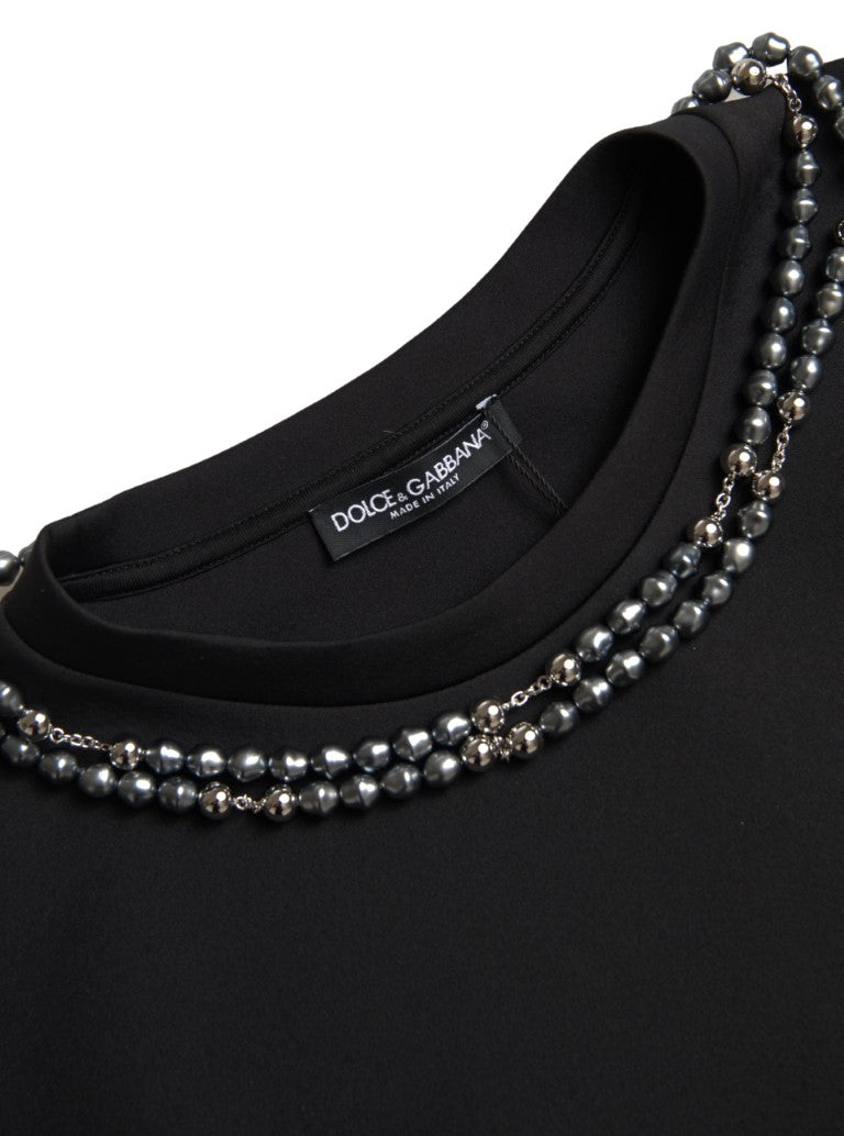 Dolce & Gabbana Black Necklace Embellished Polyester T-shirt Dolce & Gabbana