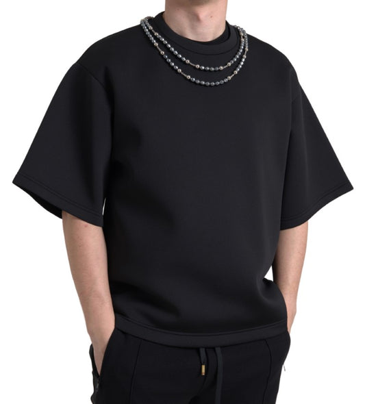 Dolce & Gabbana Black Necklace Embellished Polyester T-shirt Dolce & Gabbana