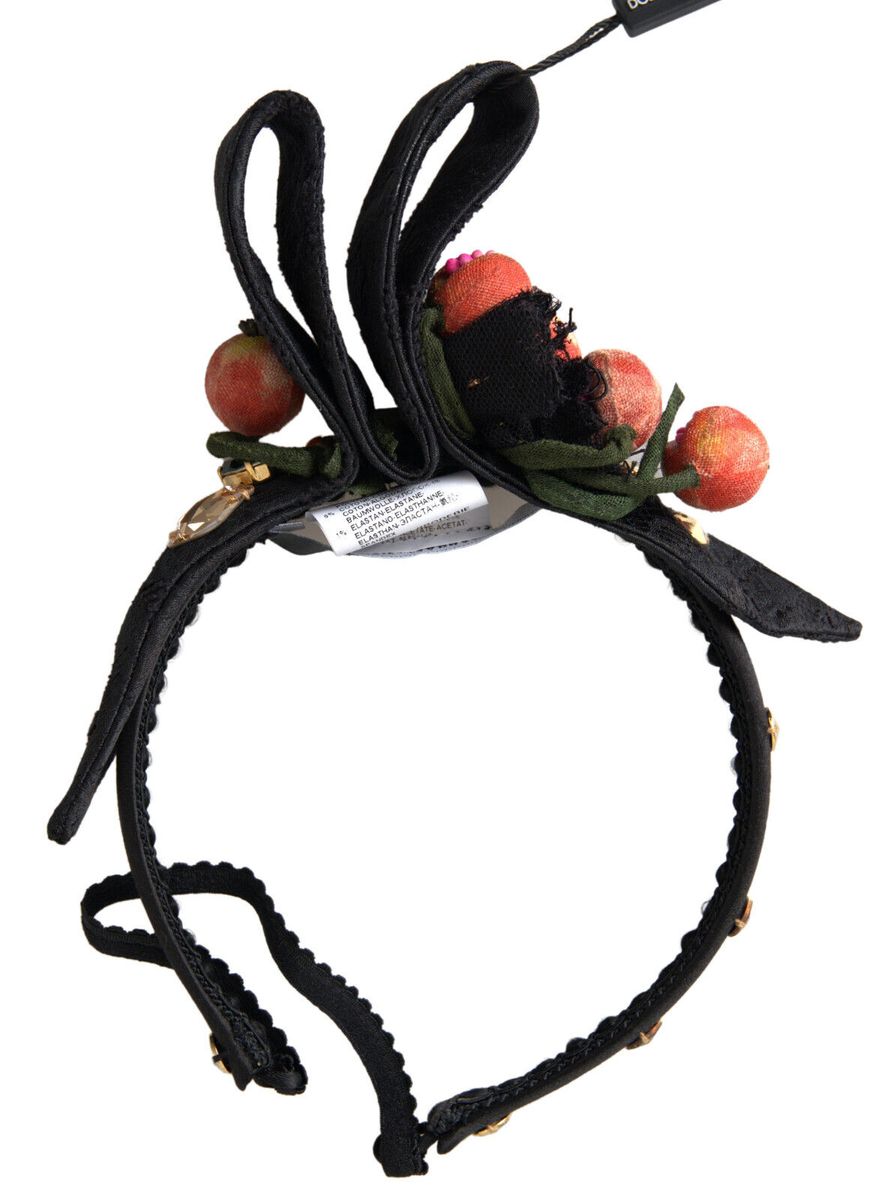Dolce & Gabbana Black with multicolor Fig Fruit Crystal Tiara Diadem Headband - Eljoys Fashion 