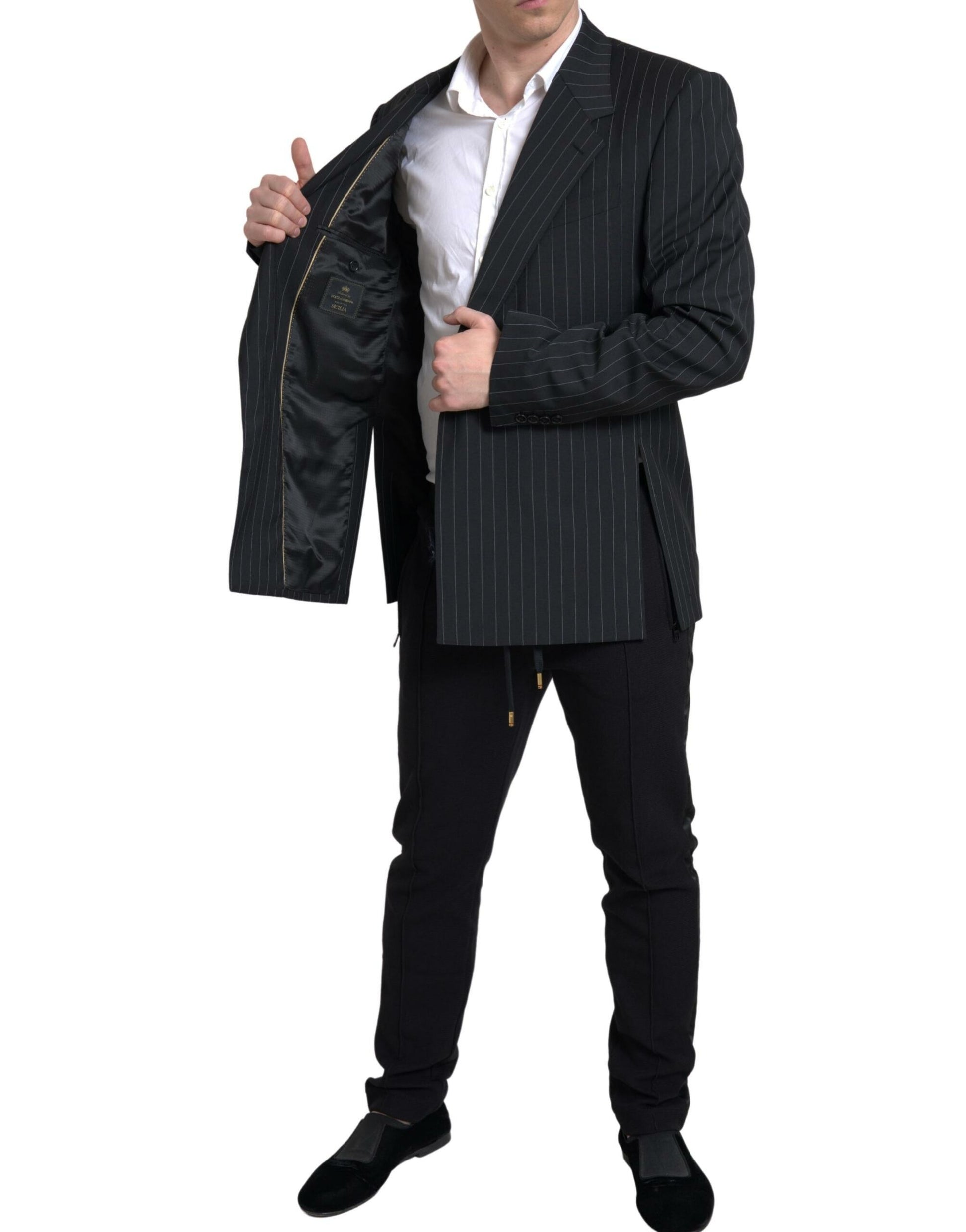 Dolce & Gabbana Black Stripe Single Breasted SICILIA Blazer Dolce & Gabbana
