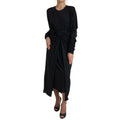 Dolce & Gabbana Black Wool Wrap Sheath Midi Gown Dress