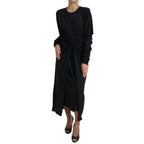 Dolce & Gabbana Black Wool Wrap Sheath Midi Gown Dress