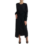 Dolce & Gabbana Black Wool Wrap Sheath Midi Gown Dress