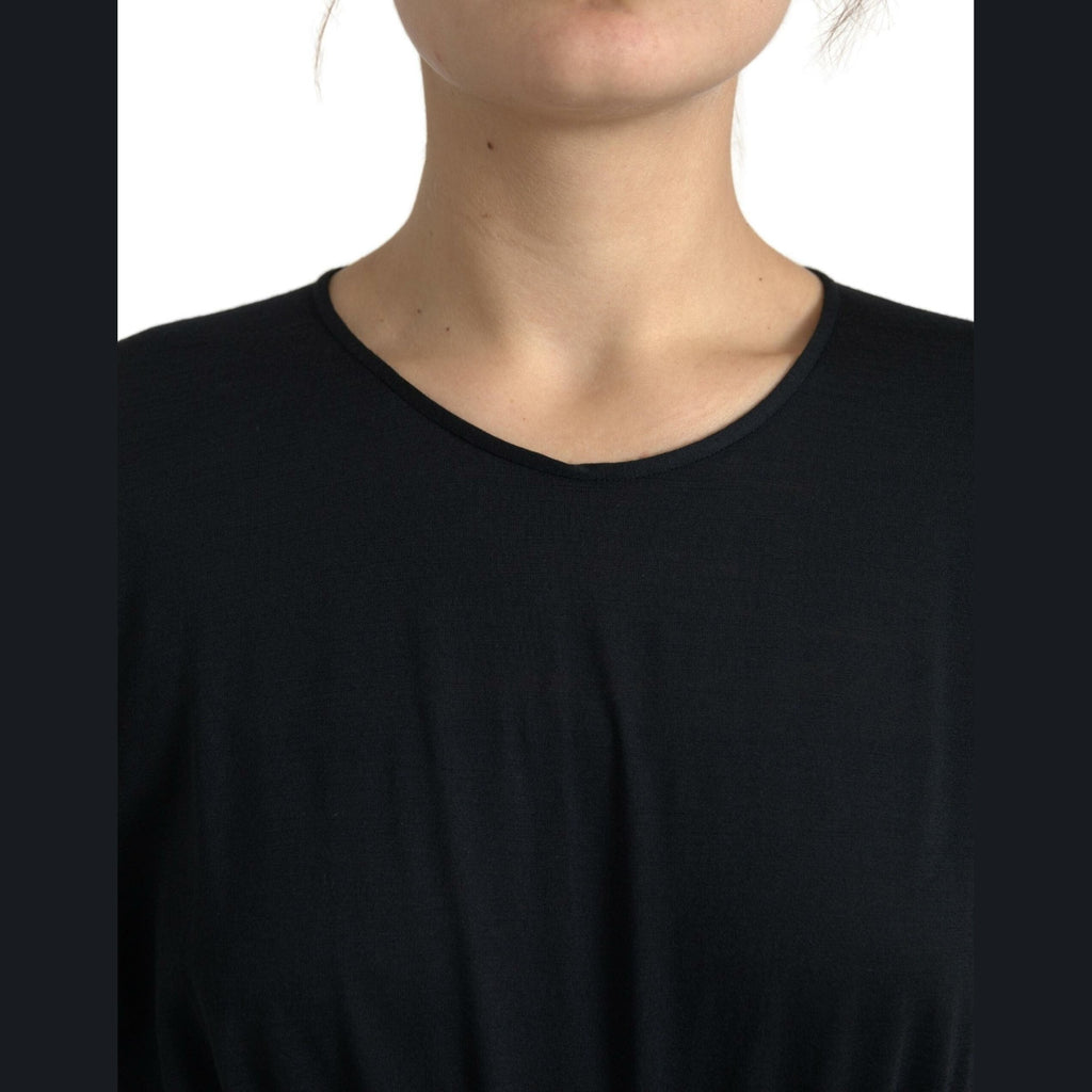 Dolce & Gabbana Black Wool Wrap Sheath Midi Gown Dress