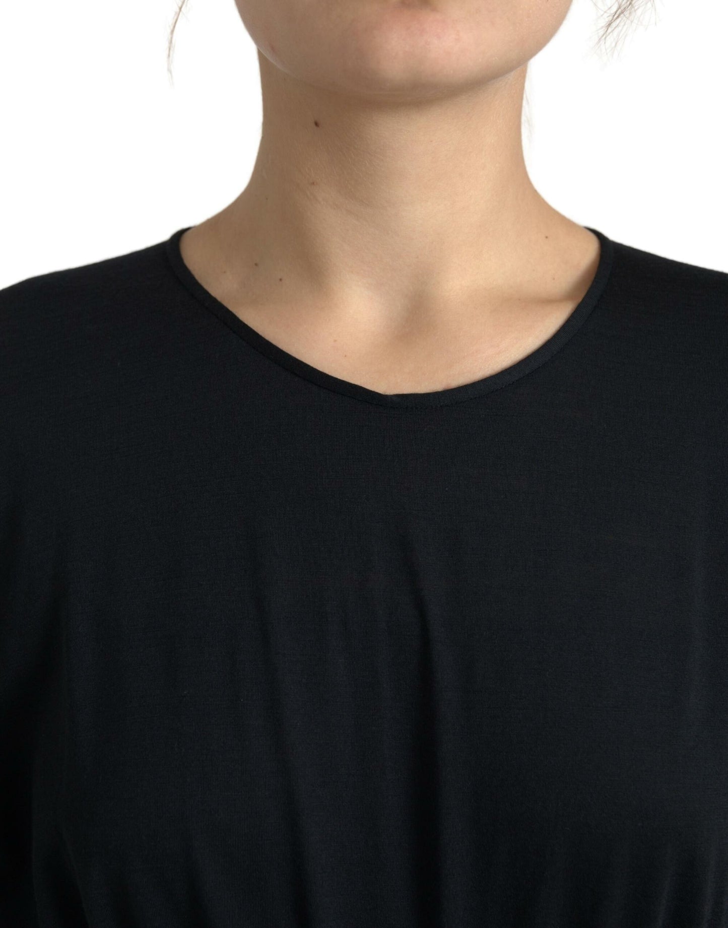 Dolce & Gabbana Black Wool Wrap Sheath Midi Gown Dress Dolce & Gabbana