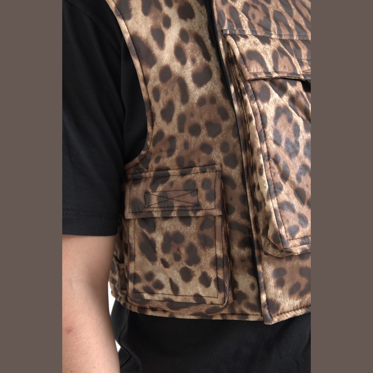 Dolce & Gabbana Brown Leopard Silk Sleeveless Sportswear