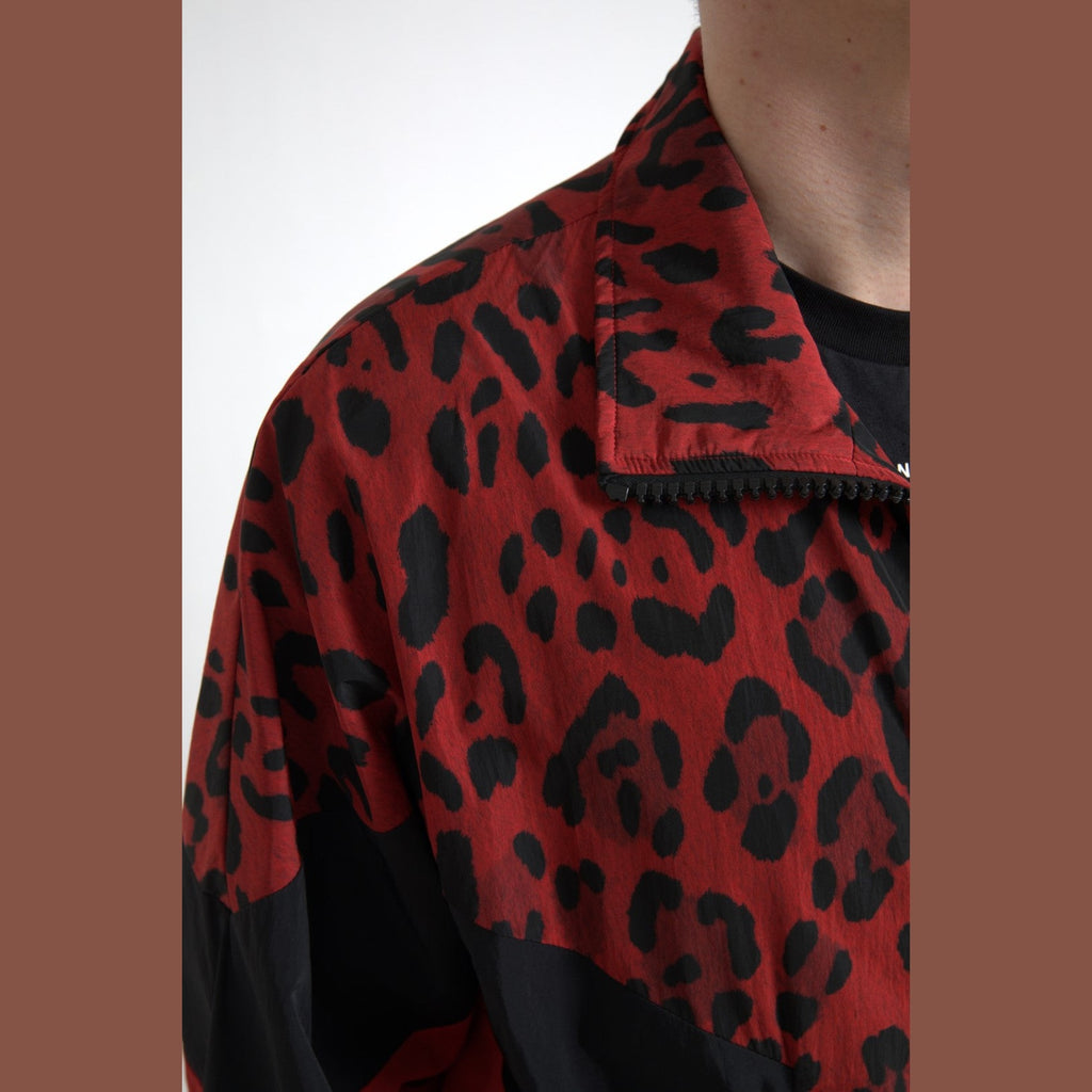 Dolce & Gabbana Red Leopard Nylon Full Zip Sweater