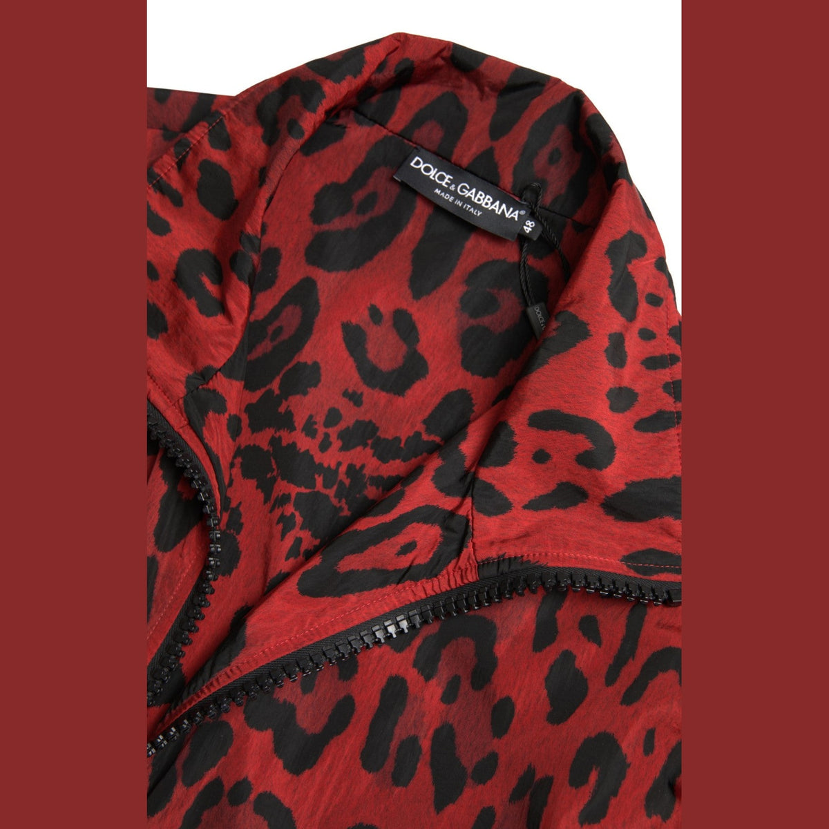 Dolce & Gabbana Red Leopard Nylon Full Zip Sweater