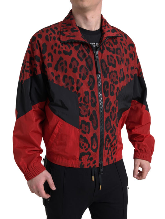 Dolce & Gabbana Red Leopard Nylon Full Zip Sweater Dolce & Gabbana