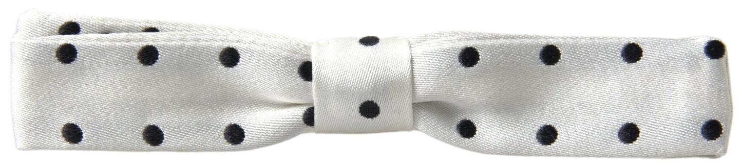 Dolce & Gabbana White Silk Polka Dot Adjustable Neck Men Bow Tie Dolce & Gabbana