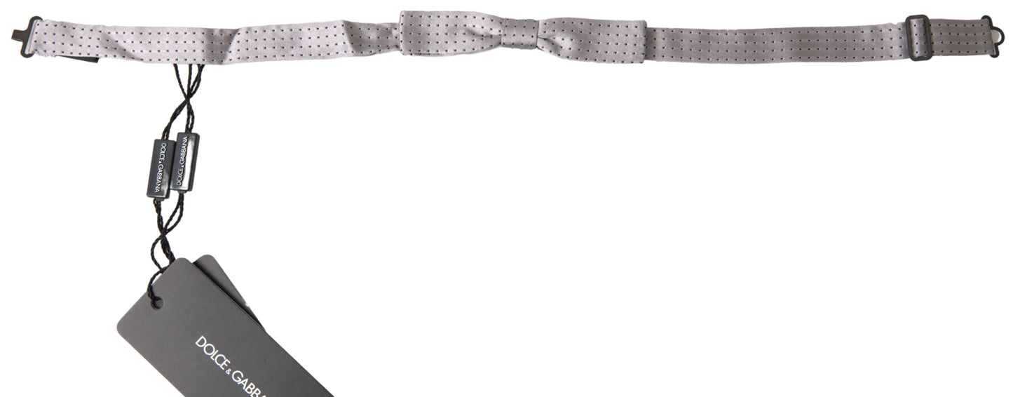 Dolce & Gabbana Gray Dotted Silk Adjustable Men Neck Papillon Bow Tie Dolce & Gabbana