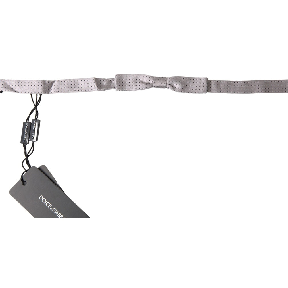 Dolce & Gabbana Gray Dotted Silk Adjustable Men Neck Papillon Bow Tie
