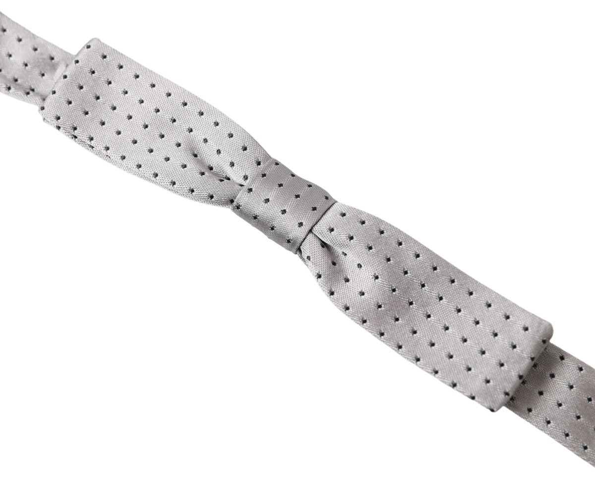 Dolce & Gabbana Gray Dotted Silk Adjustable Men Neck Papillon Bow Tie Dolce & Gabbana