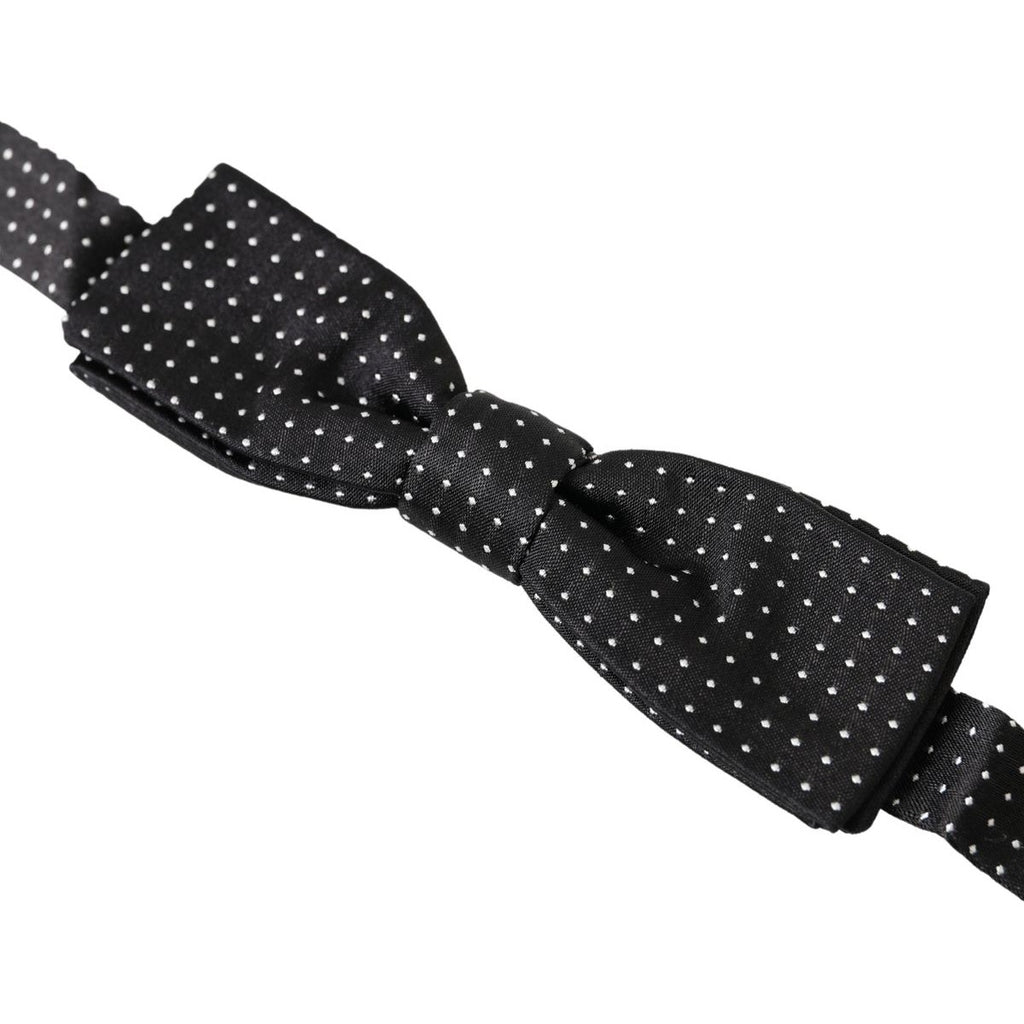 Dolce & Gabbana Black Polka Dot Silk Adjustable Men Neck Papillon Bow Tie