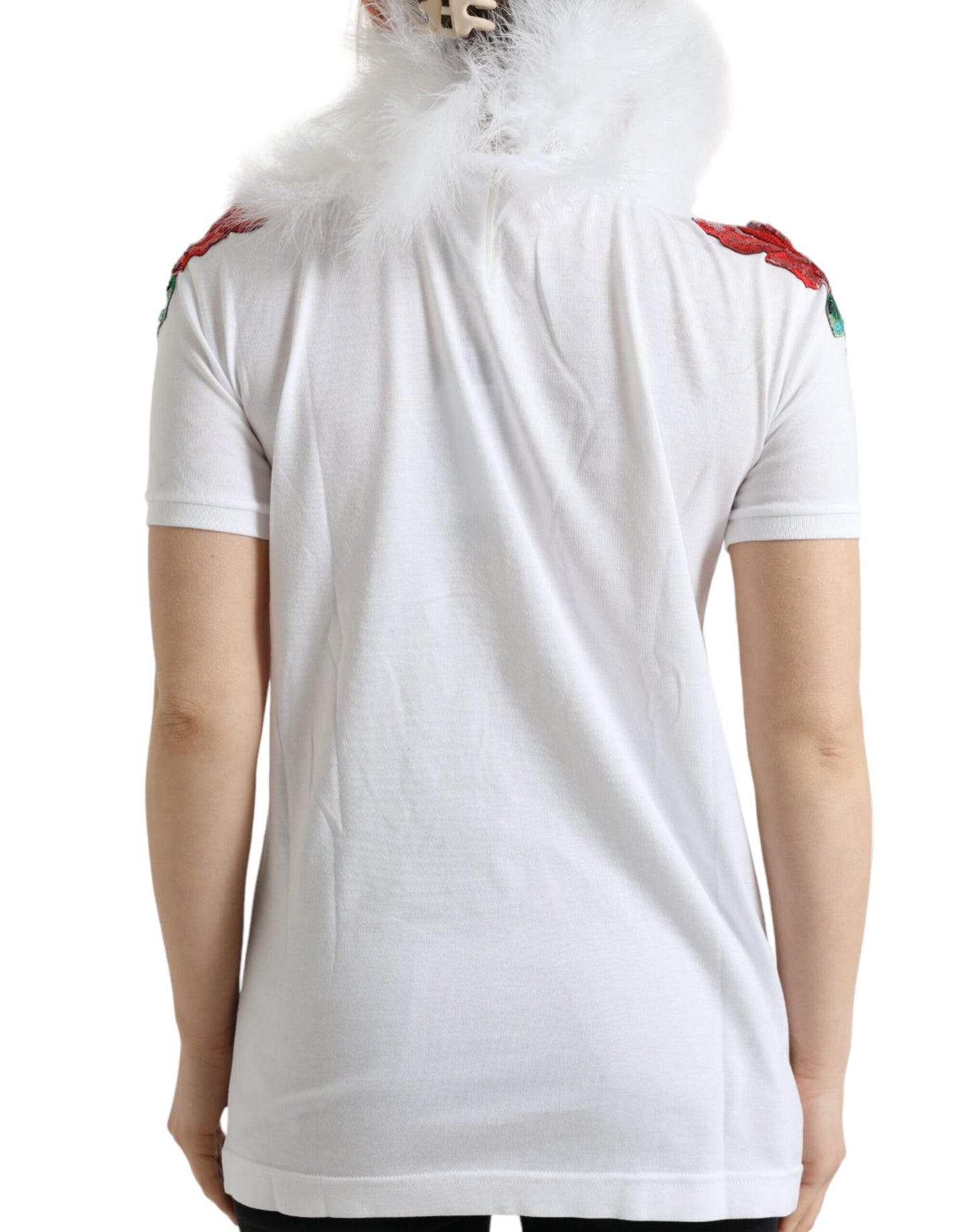 Dolce & Gabbana White Cotton Christmas Sequin Fur T-shirt Dolce & Gabbana